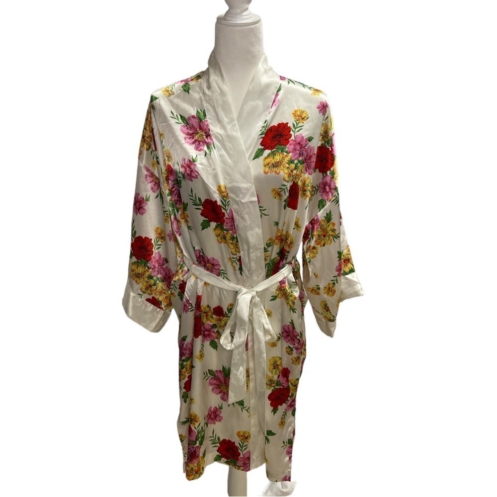 Victoria's Secret Vintage Gold Label Floral Satin Cottagecore Kimono Robe OSFA